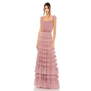 NWT Mac Duggal 8052 Pink Ruffle Dress